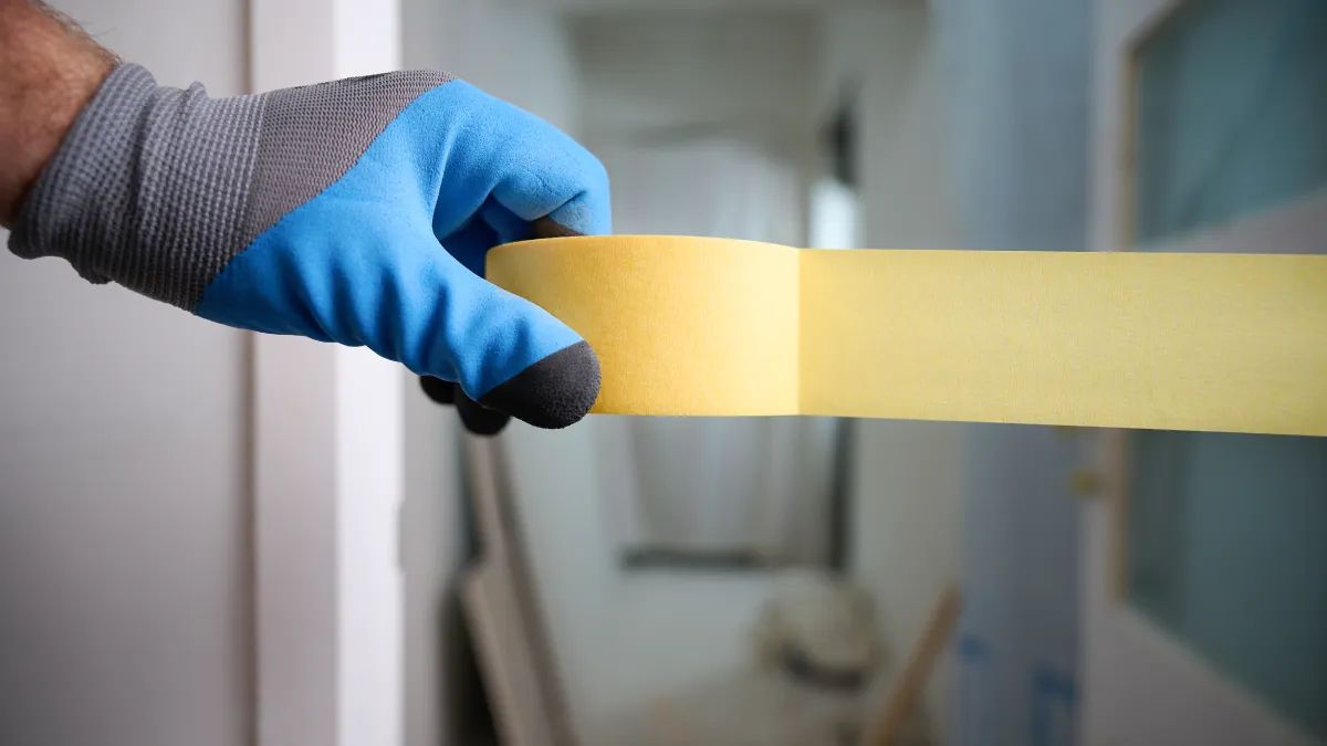 Colocación de cinta de enmascarar para proteger superficies antes de aplicar Tarquini